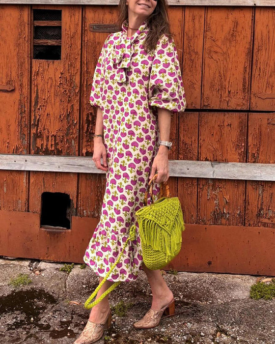 Robe élégante imprimée à manches bouffantes