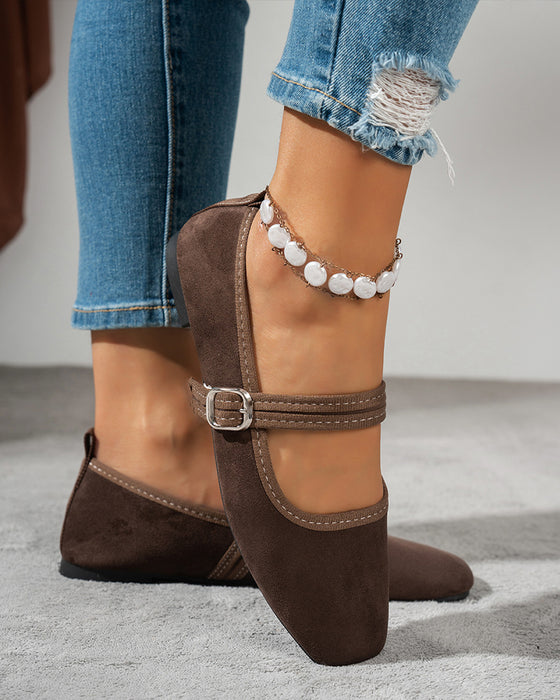 Femme Vintage Classique Élégant Bout Carré Classique Mary Jane Chaussures