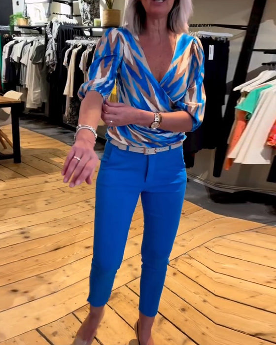 Haut décontracté imprimé en V profond