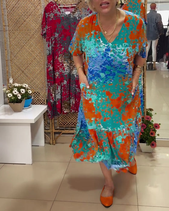 Robe Col V Dégradé Imprimé Multicolore