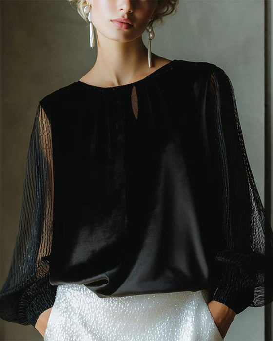 Blouse Tendance Unie À Manches Lanterne