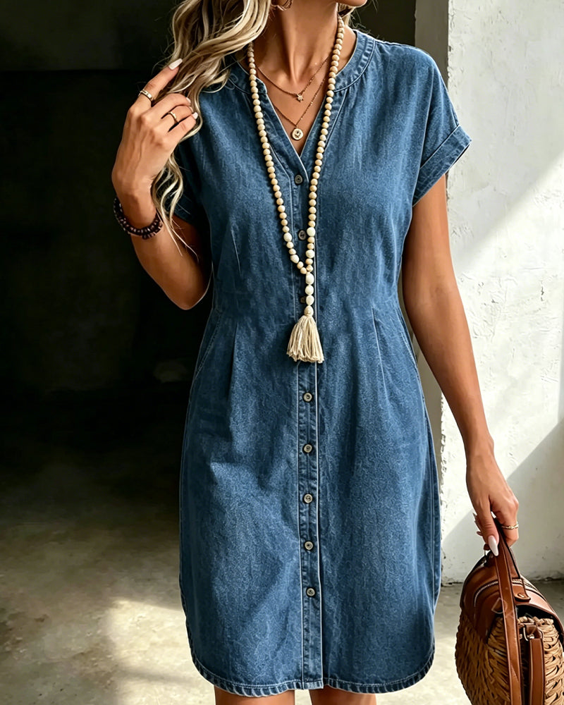 Robe Col V Manches Courtes