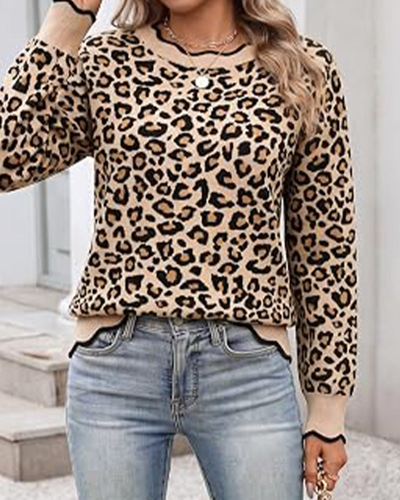 Pull Col‑Rond Imprimé Léopard