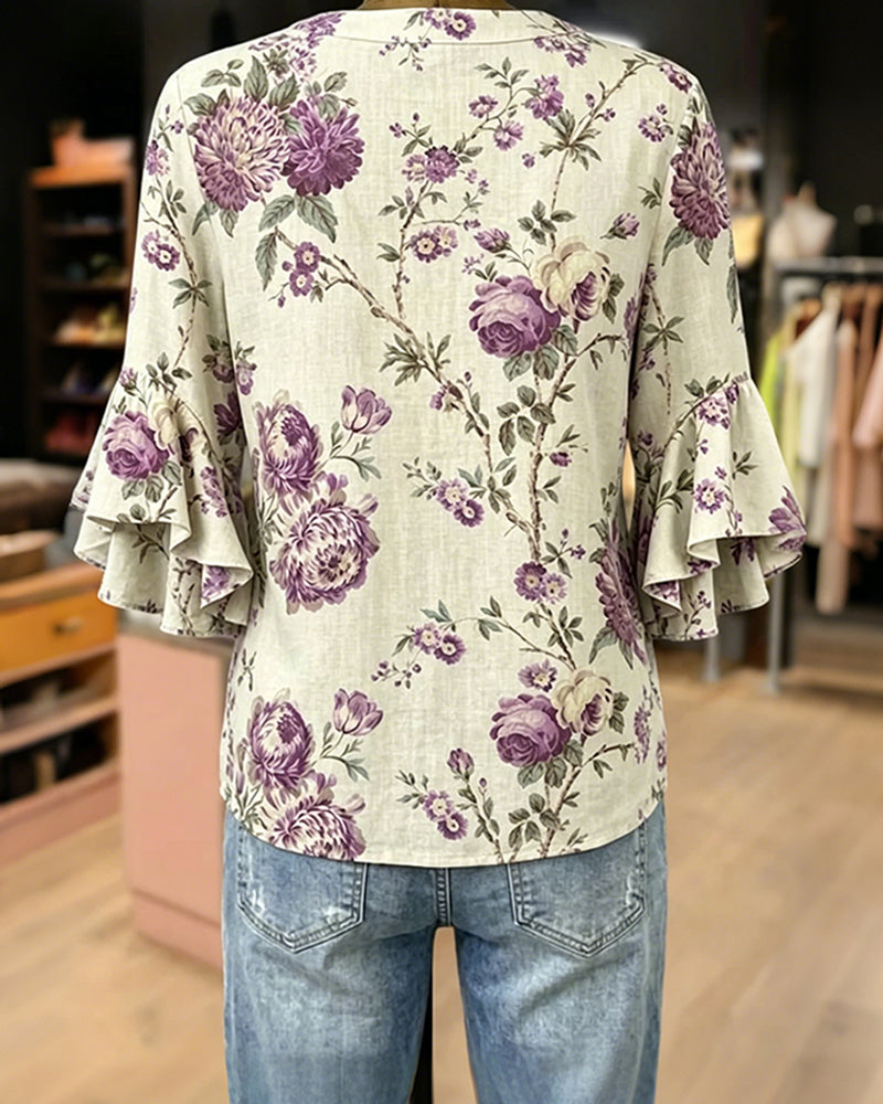 Robe Rétro Imprimé Col En V Taille Cintrée Longue