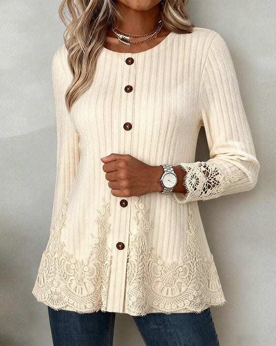 Long-sleeved blouse with ribbed and brushed finish