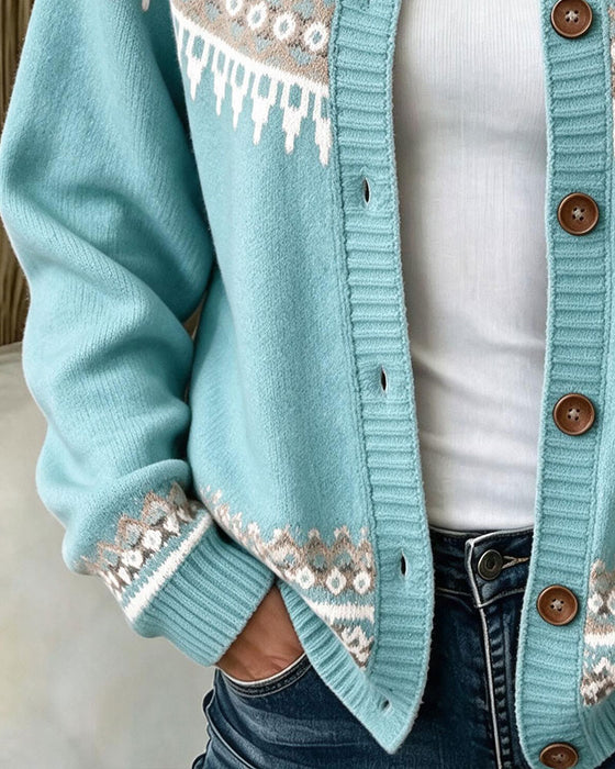 Cardigan Imprimé À Manches Longues Et Boutonnage