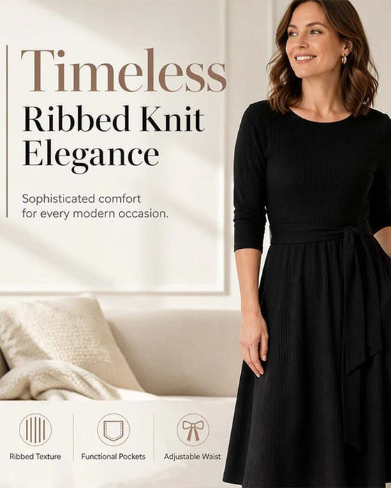 Robe Manche Longue Col Rond A-Ligne