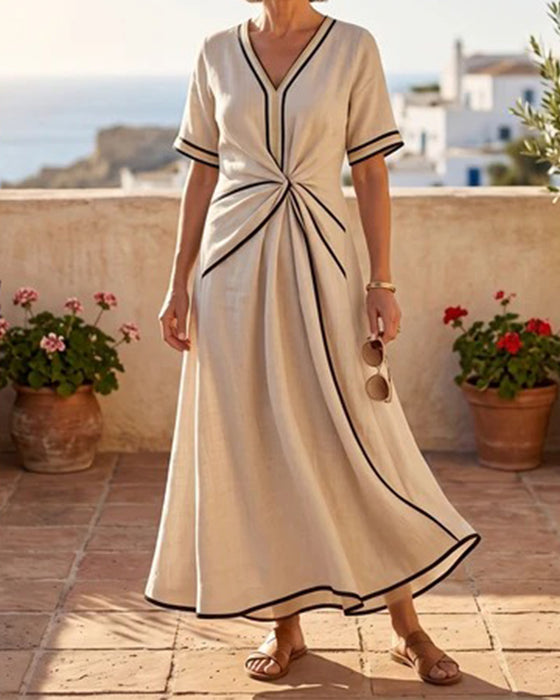 Robe Col En V Twist Ligne Jupe Ample