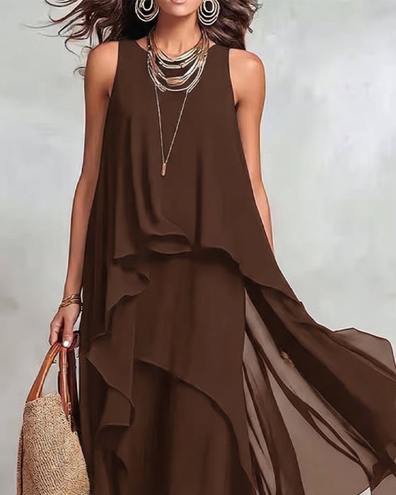 Robe Col Rond Sans Manches Irrégulière