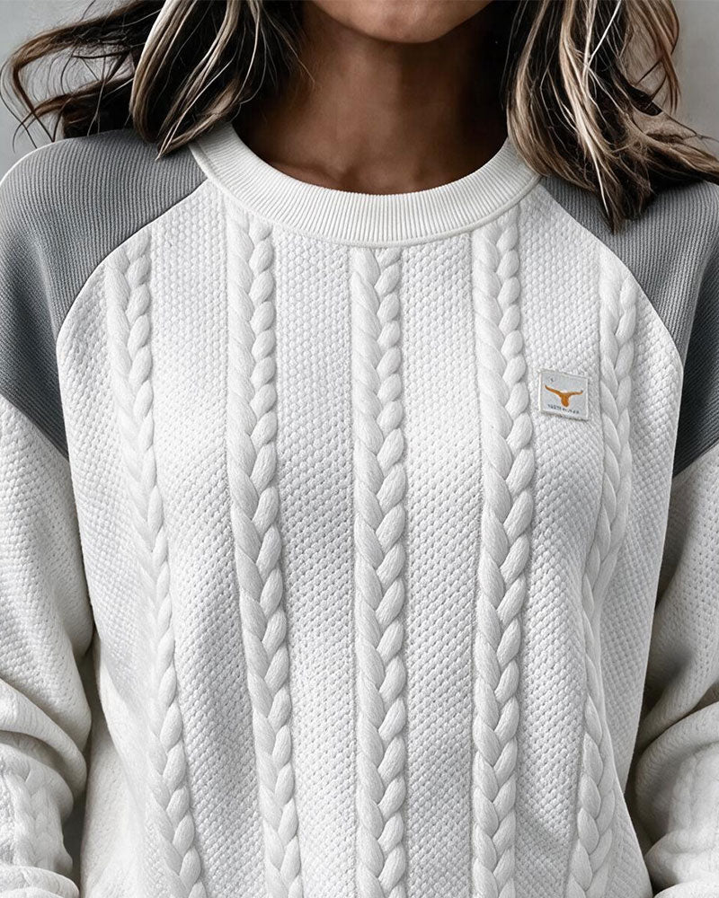 Sweatshirt Col Rond Torsadé Bloc De Couleur