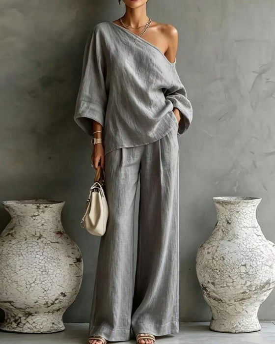 Set Une Épaule Asymétrique Jambe Large Pantalon
