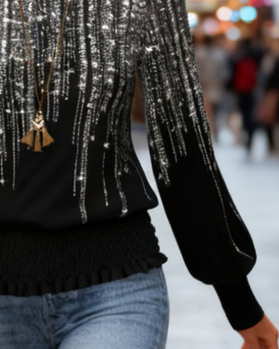 Haut Tendance Imprimé À Manches Longues Et Col Rond