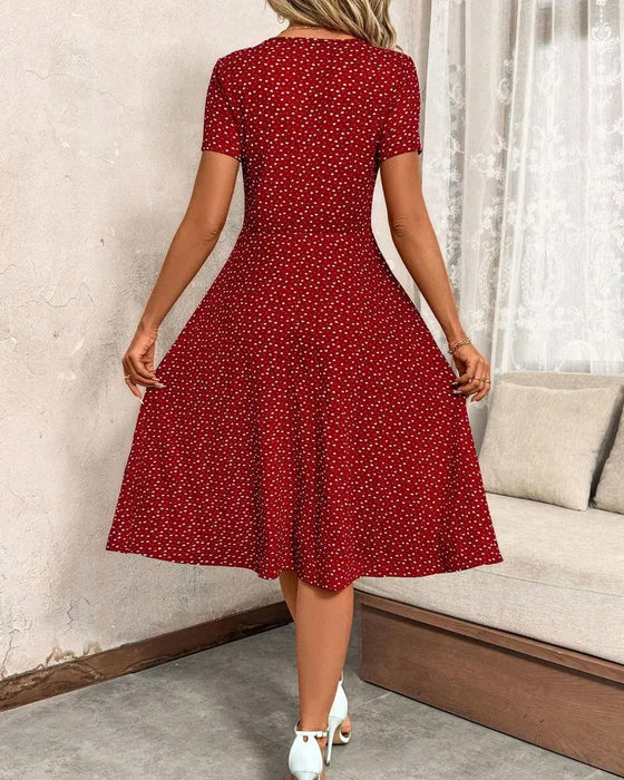 Robe Imprimée Col V Manches Courtes