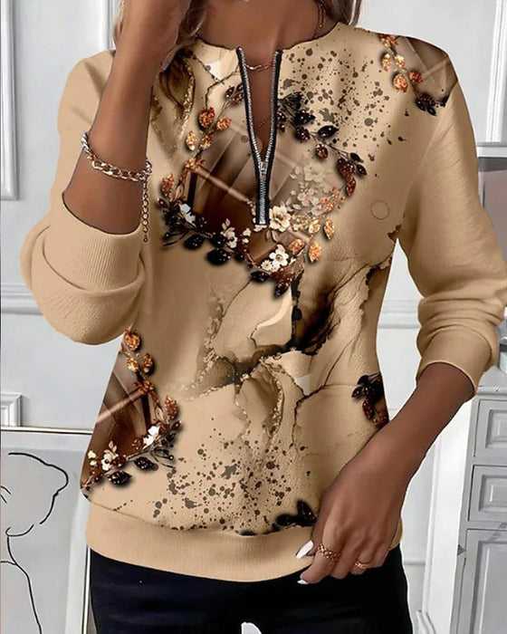 Sweatshirt Fermeture Éclair Imprimé Manches Longues