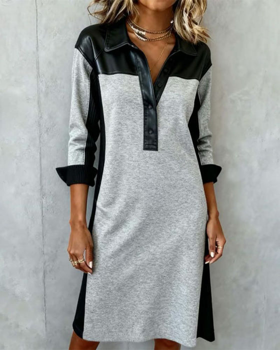 Robe Col Chemise Bloc De Couleur Décontractée