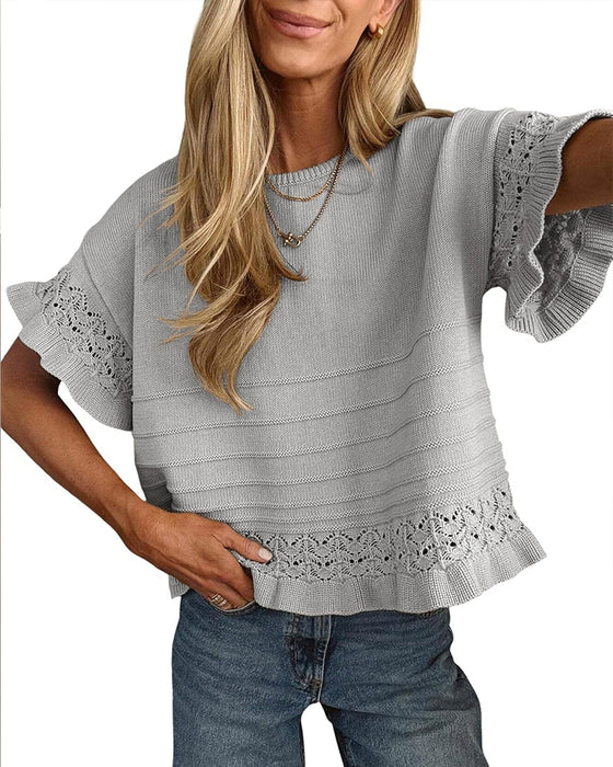 Blouse Col Rond Ourlet Volanté Découpe