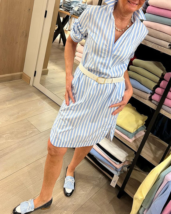 Robe Revers Rayure Fente