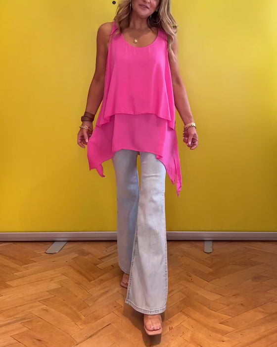 Haut sans manches double épaisseur couleur unie