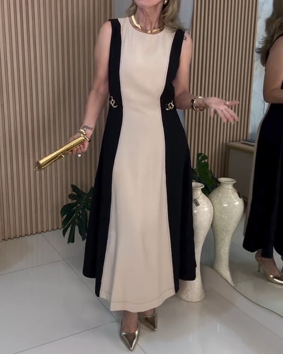 Robe Sans Manches Couleur Contrastante Élégant Taille