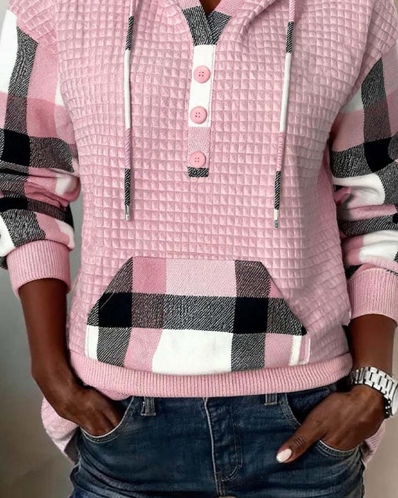 Hoodie Carreau Patchwork Décontracté
