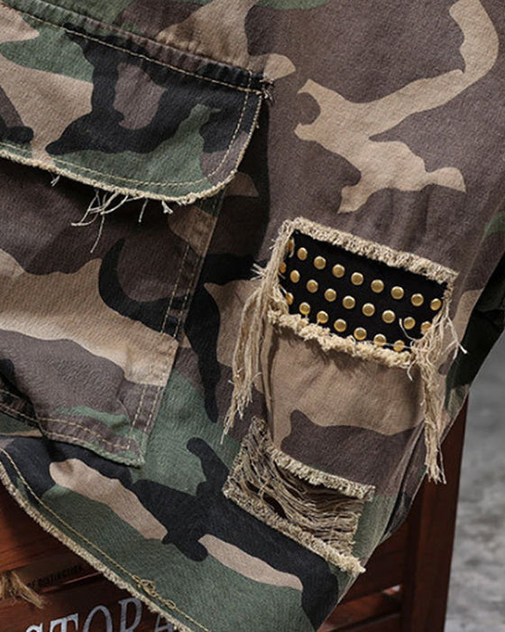 🔥 Short Cargo Camouflage À Clous Pour Homme
