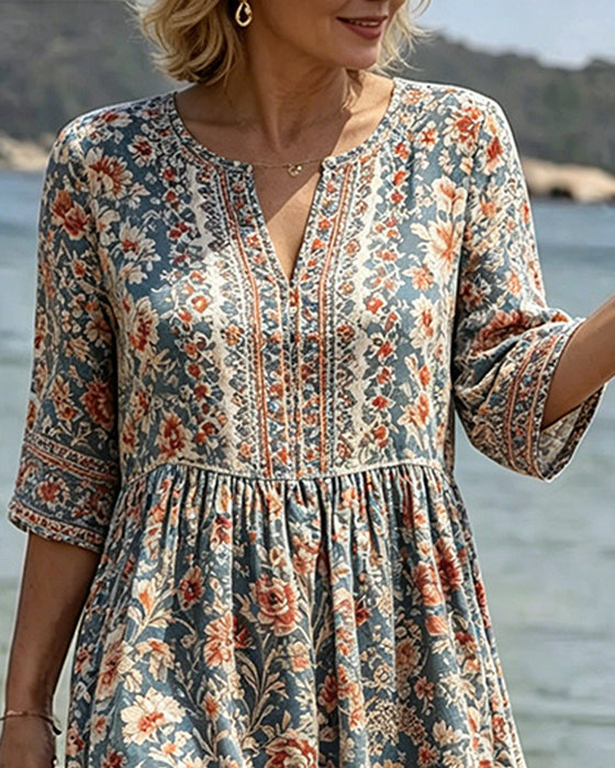 Robe Mini Col V Florale Patchwork