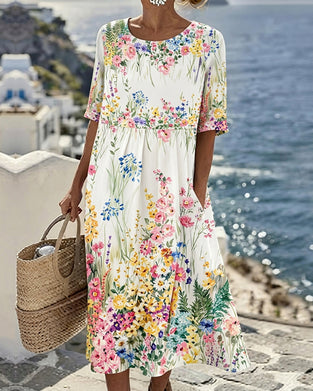 Robe Col Rond Aquarelle Florale
