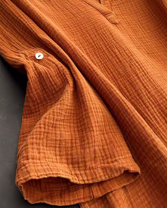 Robe Manches Longues Unie Simple Col Revers