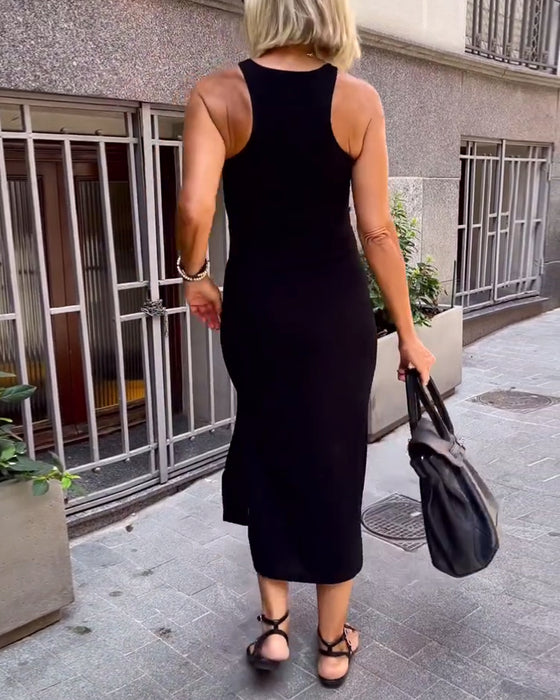 Robe décontractée sans manches à fente slim