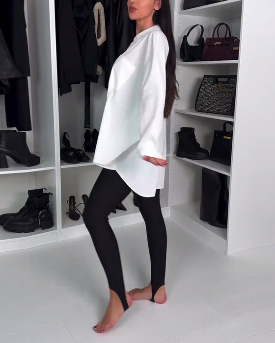 Leggings De Couleur Unie Avec Brides Aux Chevilles