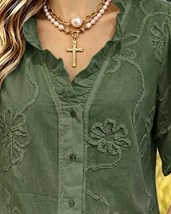 Blouse Ourlet Frangé Manches Bouffantes