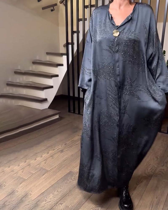 Robe Longue Manche Imprimée Droite