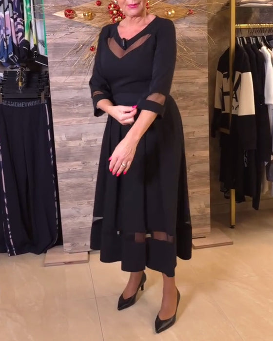 Robe tendance col en V avec coutures en maille