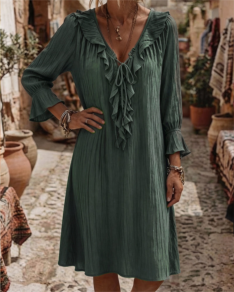 Robe Col Volant Attacher Trois Quart Manche