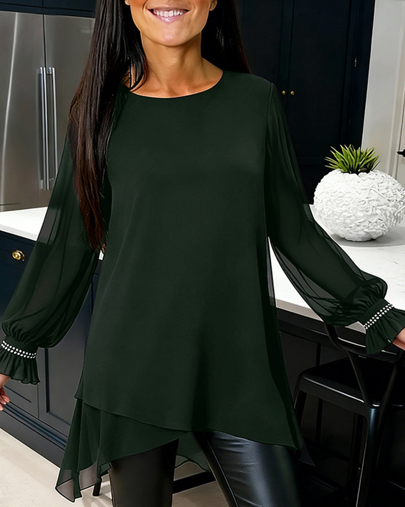 Blouson Perlé Manche Boule Col Rond