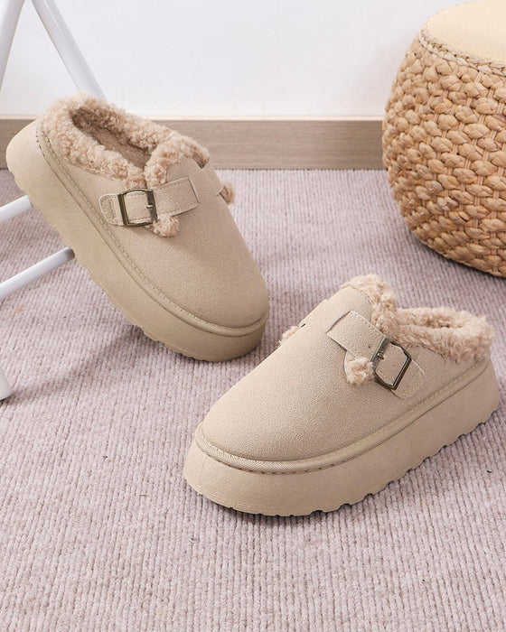 Chaussons chauds à semelle épaisse et boucle en peluche