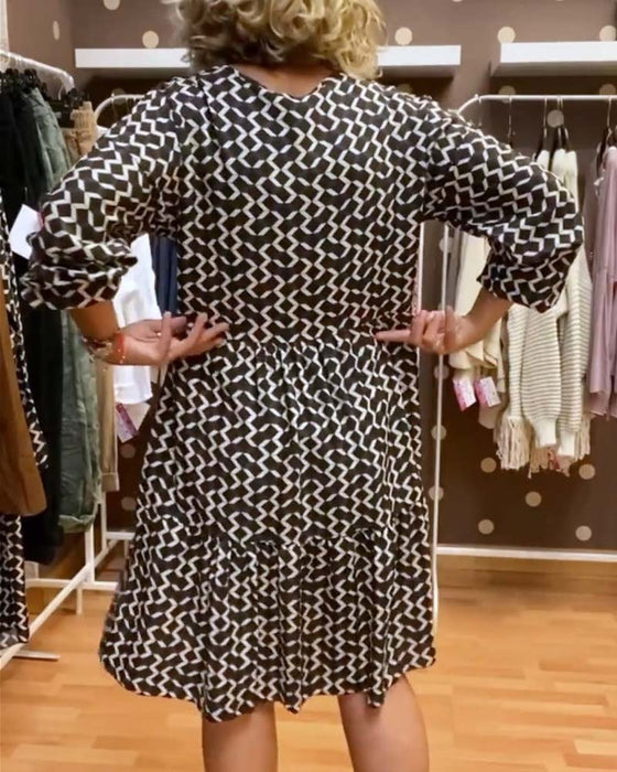 Robe décontractée à col en V et imprimé géométrique