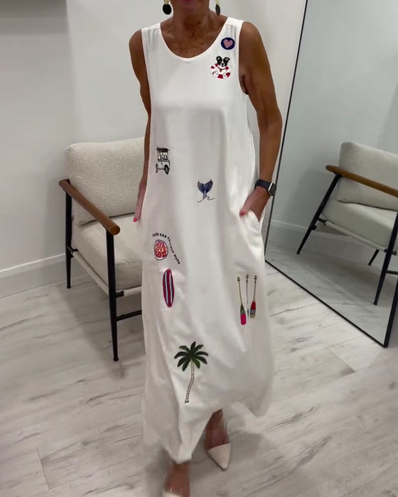 Robe Sans Manches Nouveauté Imprimé Décontracté