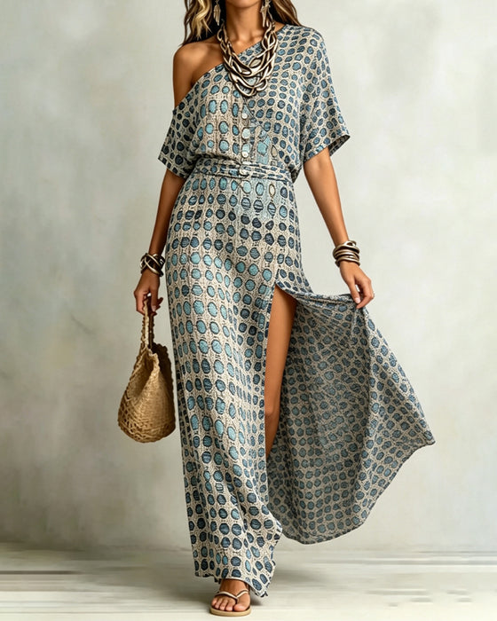 Robe Off-Épaule Polka Dot Fente