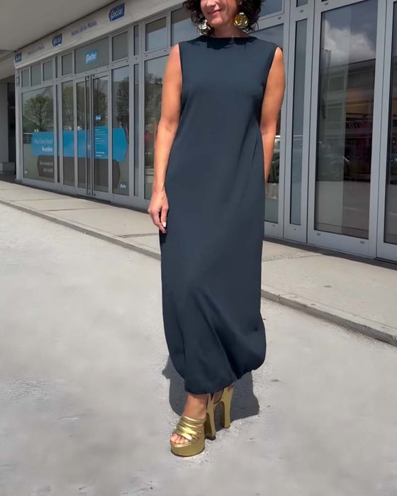 Robe Col Mock Sans Manches Lâche