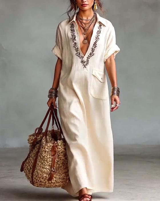 Robe Profond Col V Imprimé Décontracté Maxi