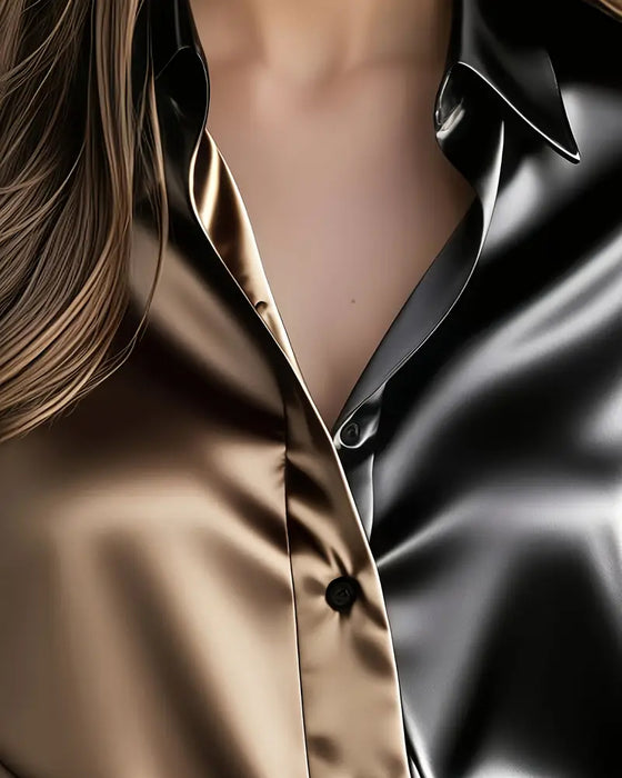 Chemise Élégant Business Satin Panachage de Couleurs