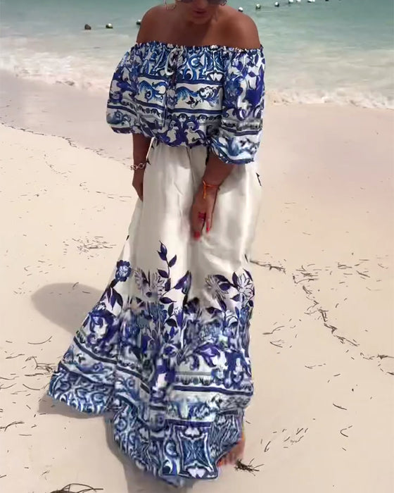 Robe Off-Shoulder Imprimé Resort