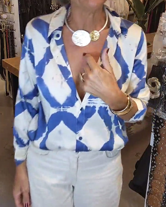 Chemise boutonnée imprimée avec revers et manches longues