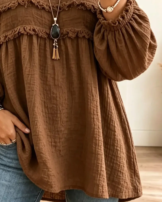 Blouse Unie Froncée Décontractée