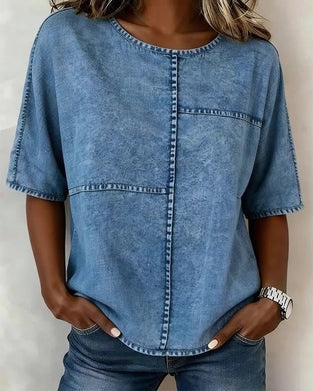 Haut Abîmé Denim Manche Courte
