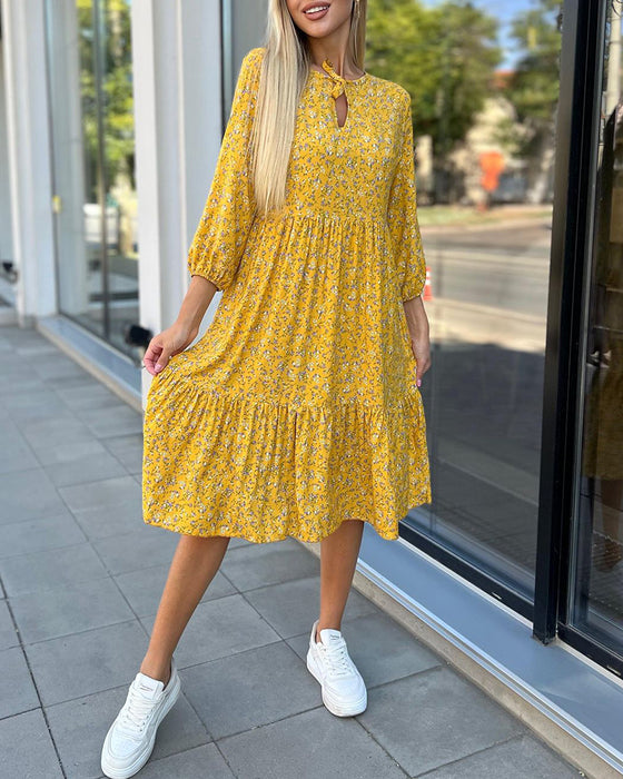 Robe décontractée plissée à fleurs fraîches