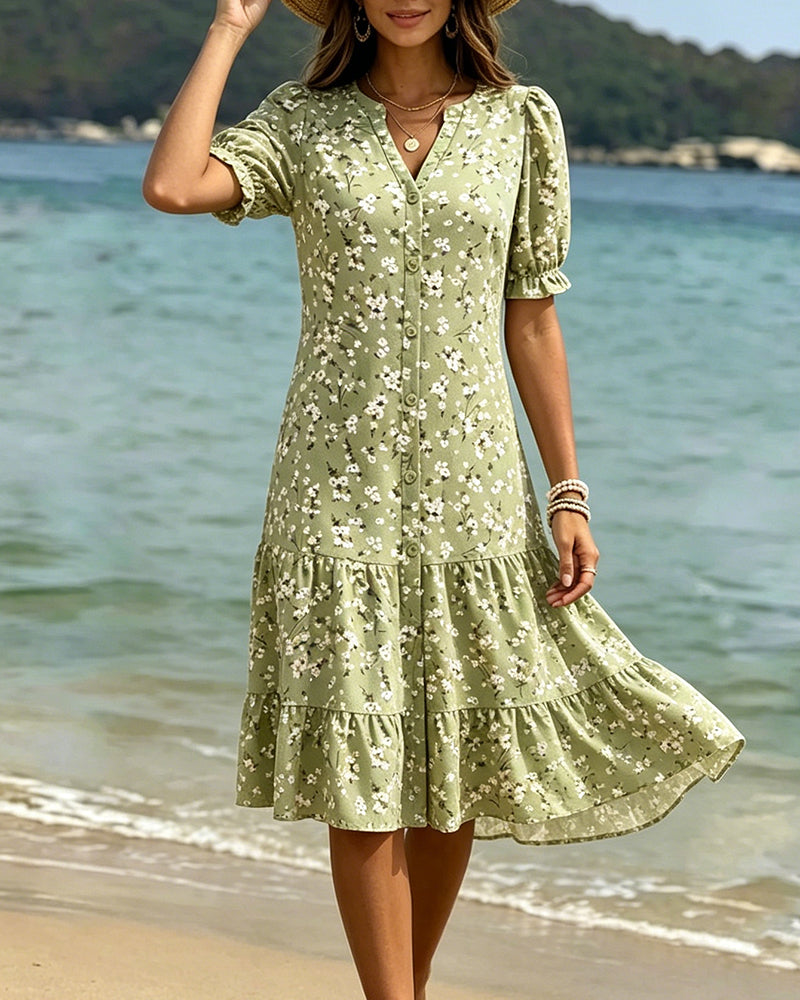 Robe Florale Col V Superposée