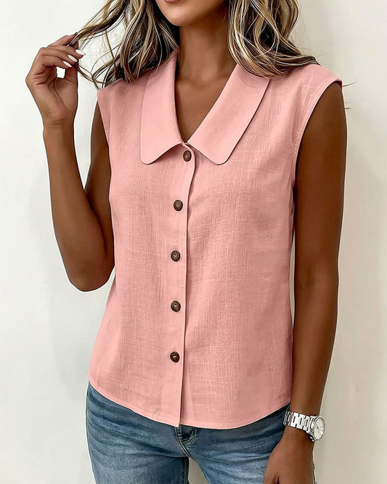 Chemise Sans Manches Col En Lin-Coton