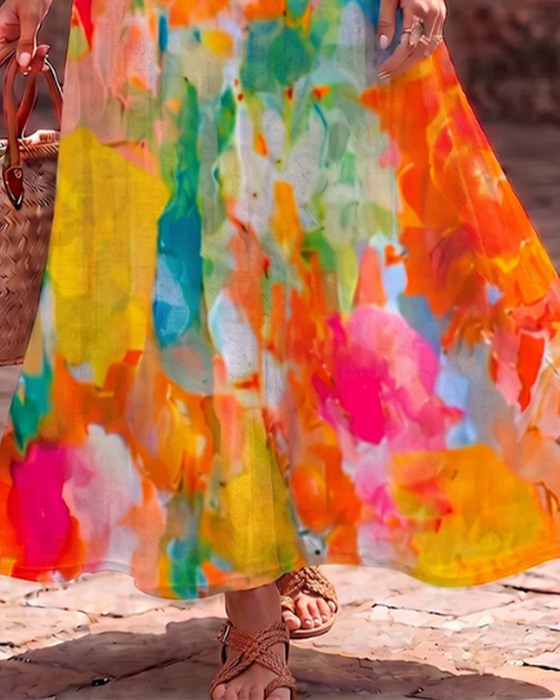 Robe Sans Manches Aquarelle Florale Élégante Maxi